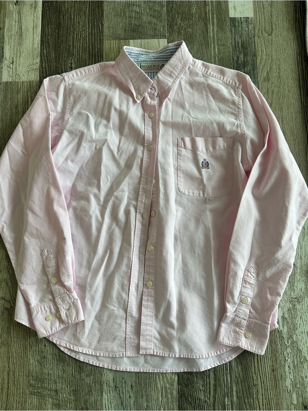 Vintage Pink Button-Down Oxford Shirt with Embroidered Crest